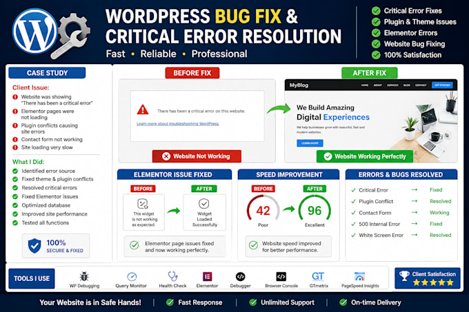fix wordpress errors, bugs, critical site issues fast