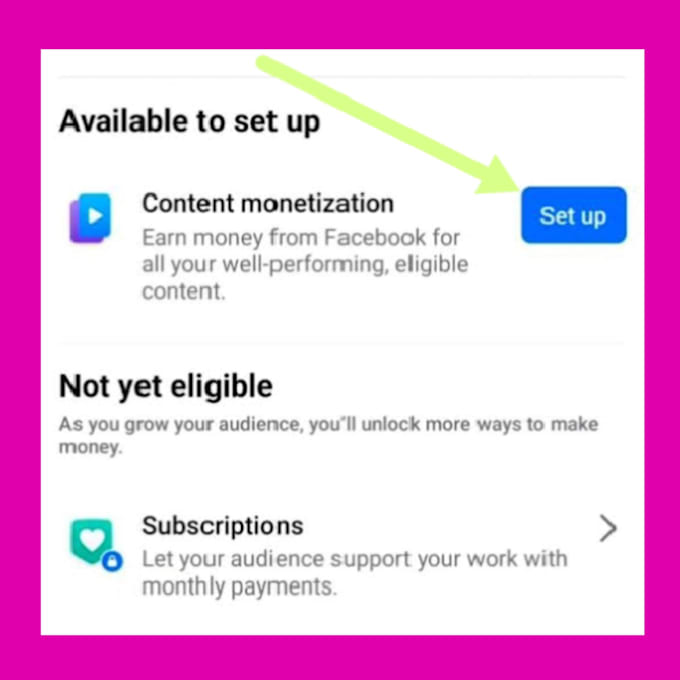 provide full facebook content monetization setup page