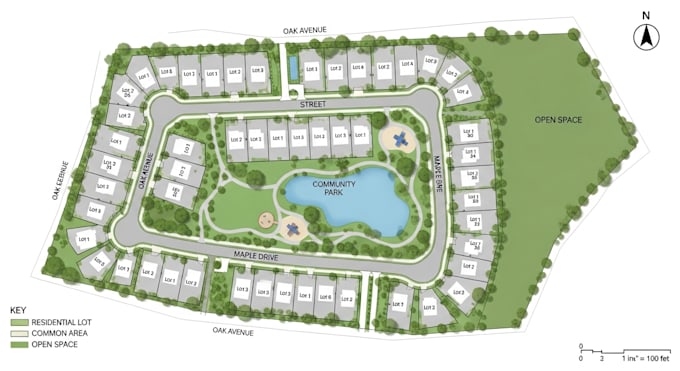 render site plan, subdivision, town plan, property map and campground map