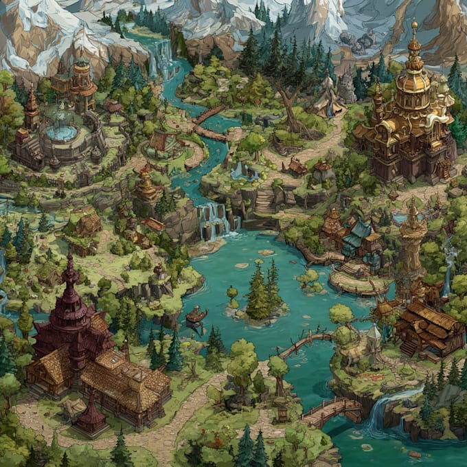 create a jaw dropping fantasy, board game, or dnd map illustration