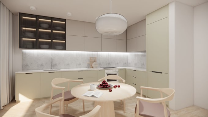 design and render 3d kitchen, bathroom, bedroom