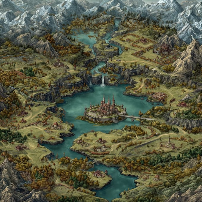do fantasy map with parchment style for story