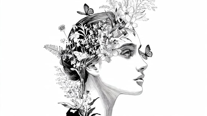 create custom black and white line art illustration