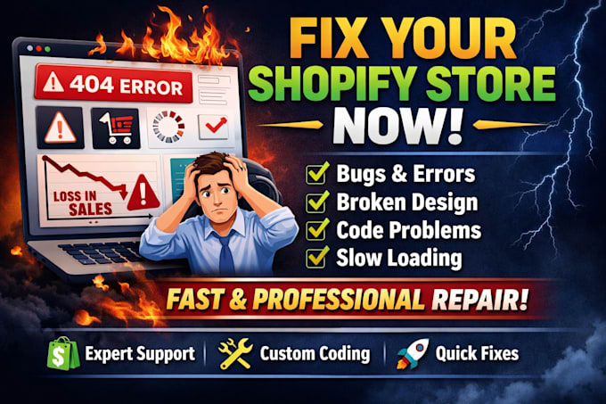 fix shopify store bugs error design issues custom code problem fast