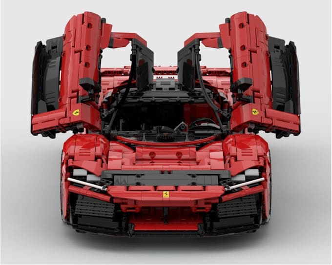 create a custom lego character,minifigure design,technic car,house moc in studio