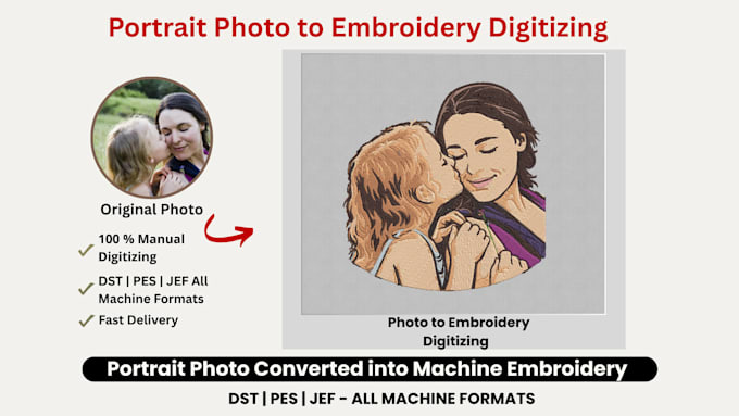 convert portrait photo to embroidery digitizing dst pes jef