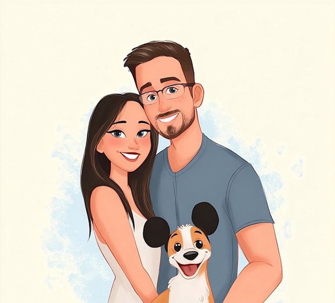 make a cute couple cartoon illustration