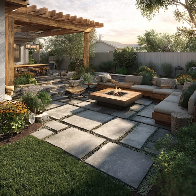 create backyard landscape design rendering
