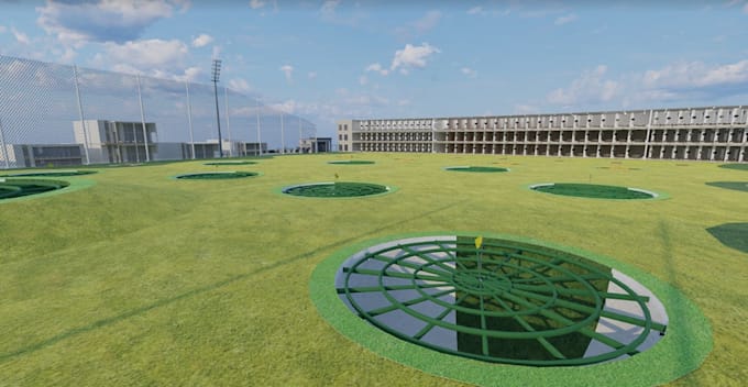 redesign 3d golf environment,outfield target,cgi driving range, topgolf facility
