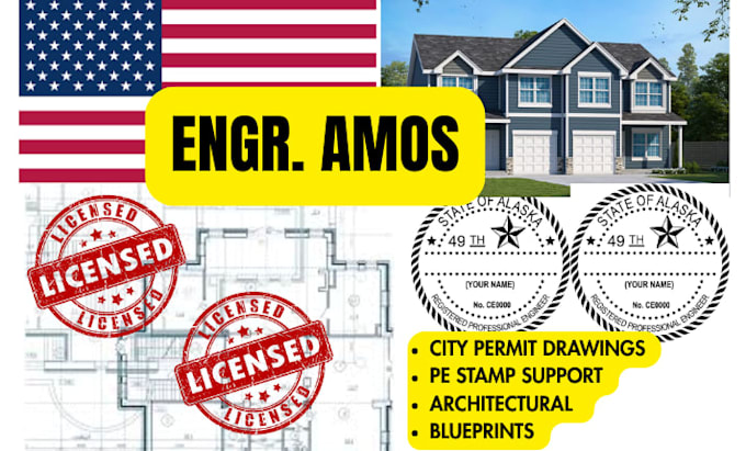 Do architectural drawing city permit blueprint pe stamp mep design for ...