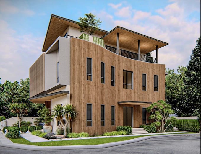 update 3d house exterior,two story building,cgi elevation render,tropical facade