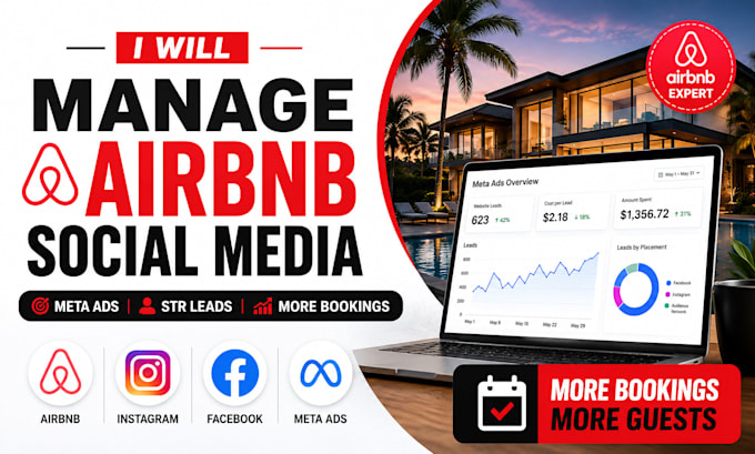 manage airbnb social media setup vacation rental meta ads str leads and bookings