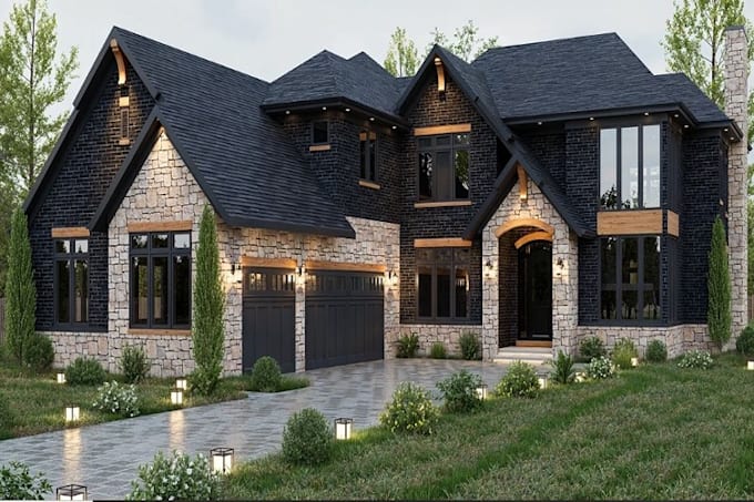 realistic render for residential house exterior and interior design 3d model