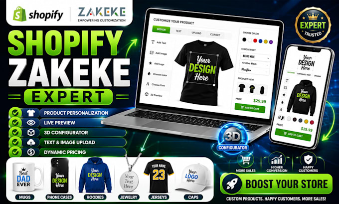 setup shopify zakeke product personalization and product configuration