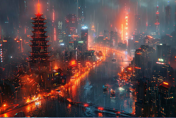make environment, cyberpunk, sci fi art landscape design