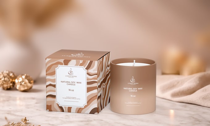 design luxury candle packaging and label for scented candles