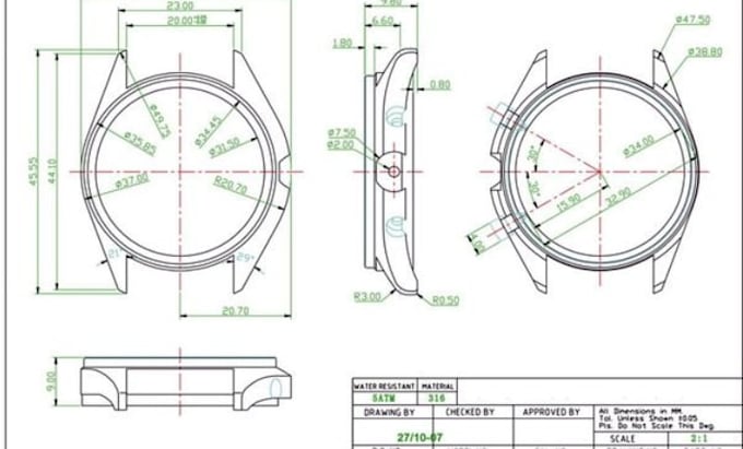 design custom 3d watch technical drawing, watch animation for manufacturing