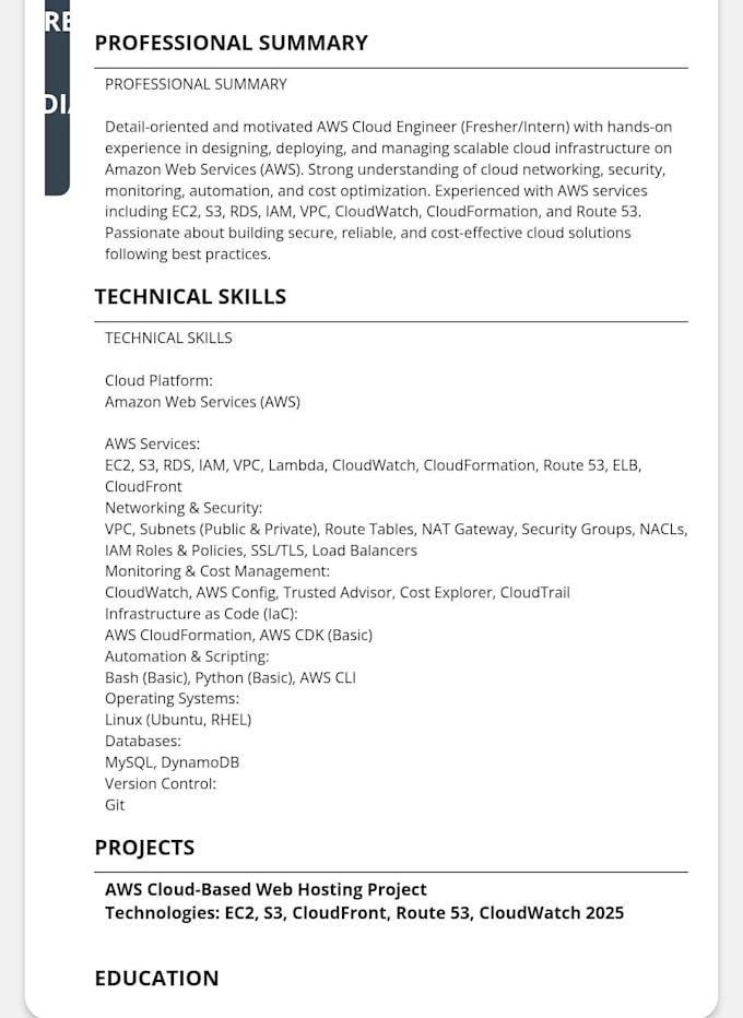 create a clean, professional and ats