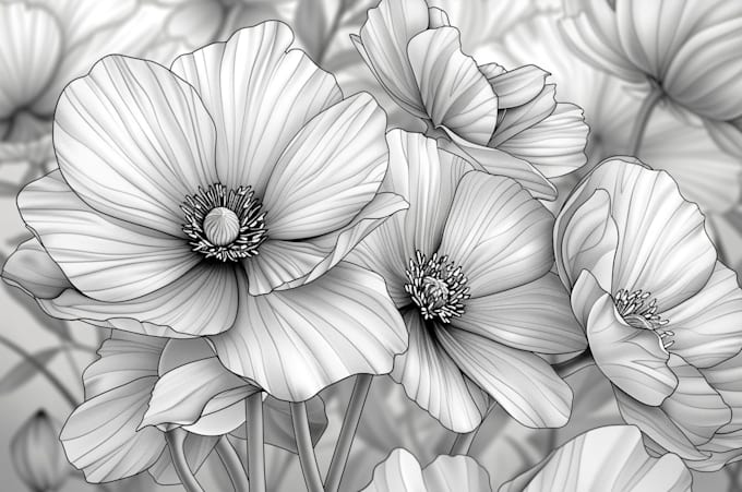 create plant, flowers line art vector