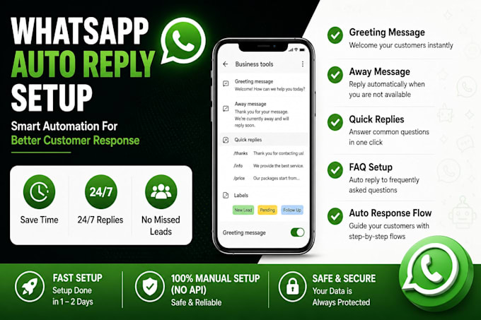 set up whatsapp auto reply automation for faqs and customer support