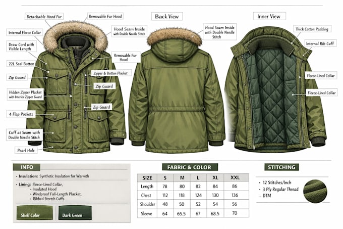 create clothing tech pack and garment tech pack for apparel production