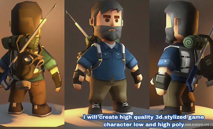 create high quality 3d stylized game character low key and high poly