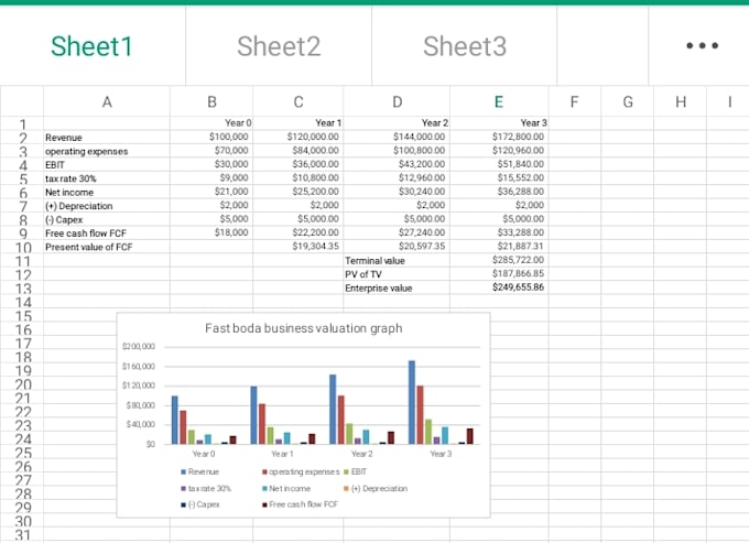 provide a professional bussiness valuation and dcf model