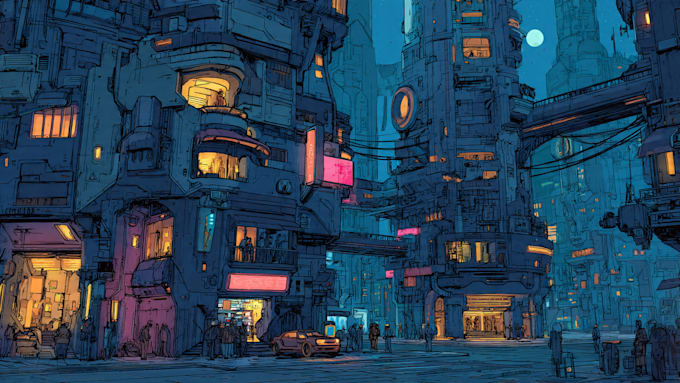 Draw illustration of futuristic cyberpunk city by Ailleotton | Fiverr