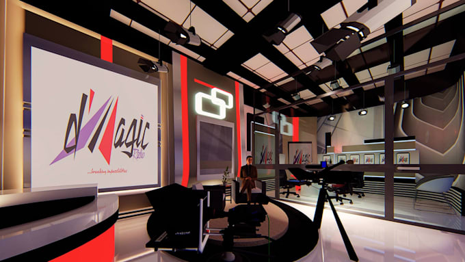 design 3d radio studio, podcast studio, broadcast studio designs