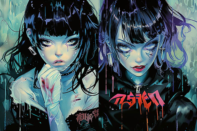 draw dark, punk, goth, horror character in comic like style