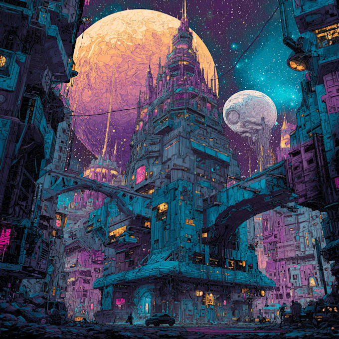 create detailed art of sci fi cyberpunk psychedelic artwork