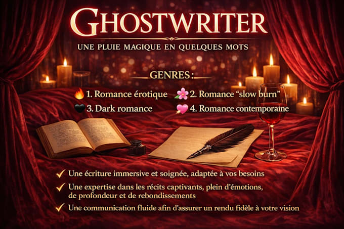 ghostwrite your romance story, ebook, text, novel in french