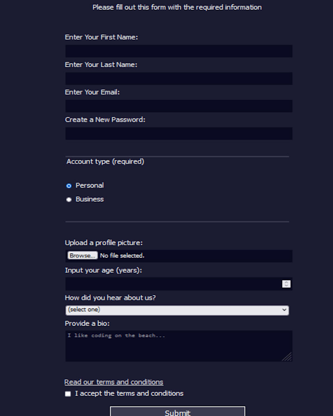create a professional HTML survey form for your business