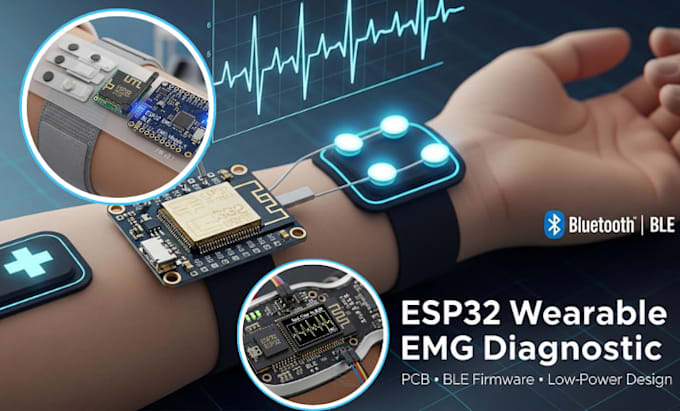develop esp32 wearable diagnostic devices with emg, ble, pcb, and firmware