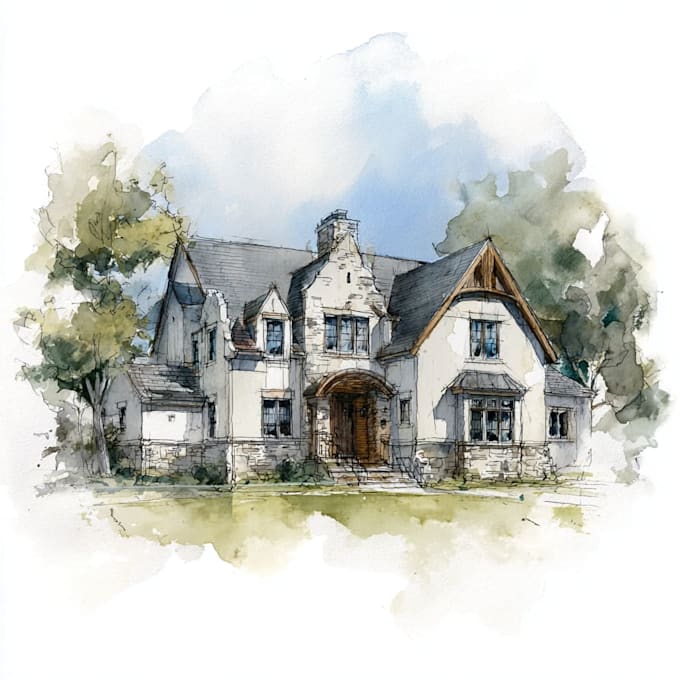 hand draw architectural home building portrait