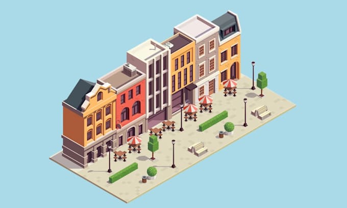 create low poly isometric environment, game asset, level design in ps1 ps2 style