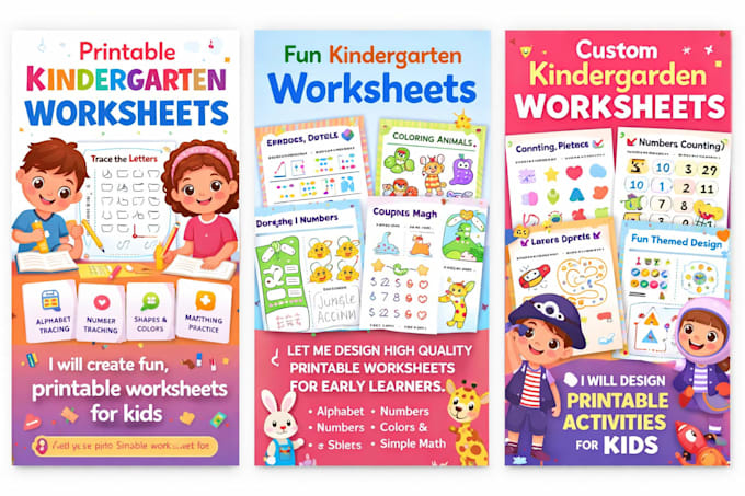 design colorful kindergarten worksheets