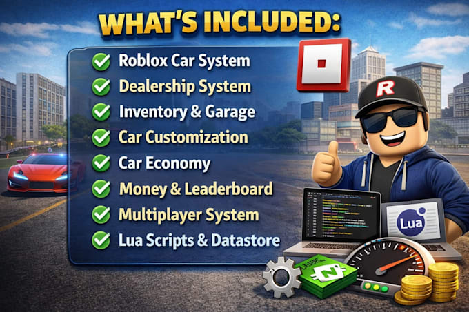 script roblox car system with dealership, inventory, customization and datastore