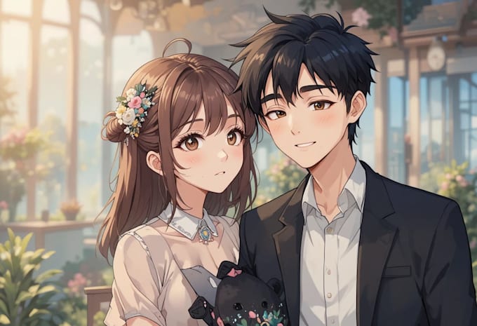 design a cute cartoon couple character