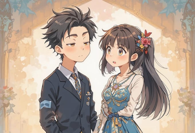 draw a cute cartoon couple avatar