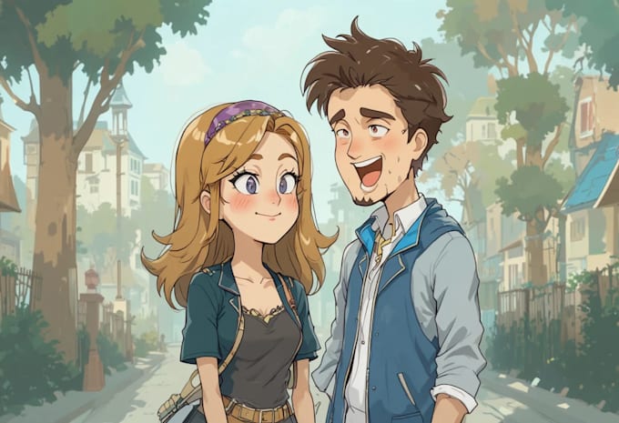 make a cute cartoon couple illustration art
