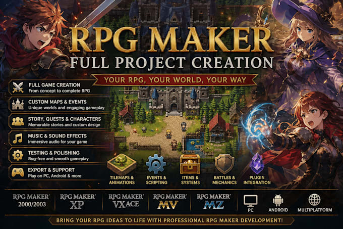 develop or fix your rpg maker game, create plugins, systems