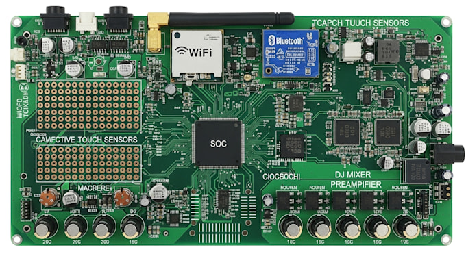 do pcb smart audio hardware for wifi, bluetooth, touch UI, dj mixer and preamps