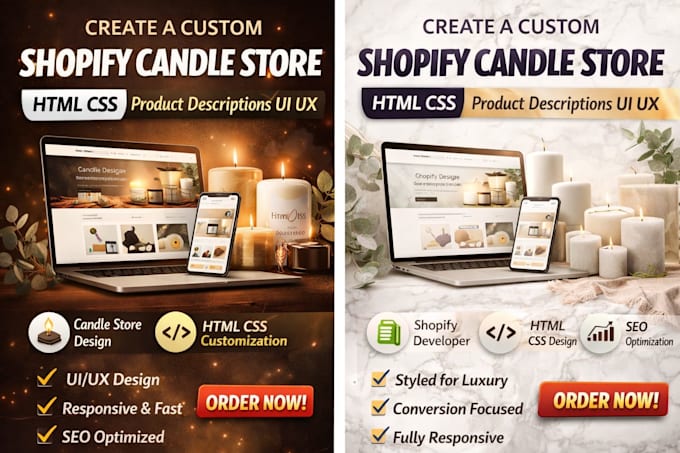 create a custom shopify candle store HTML CSS  SEO product descriptions UI UX