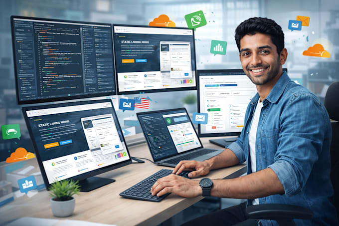 create a multi page static landing page with integrations