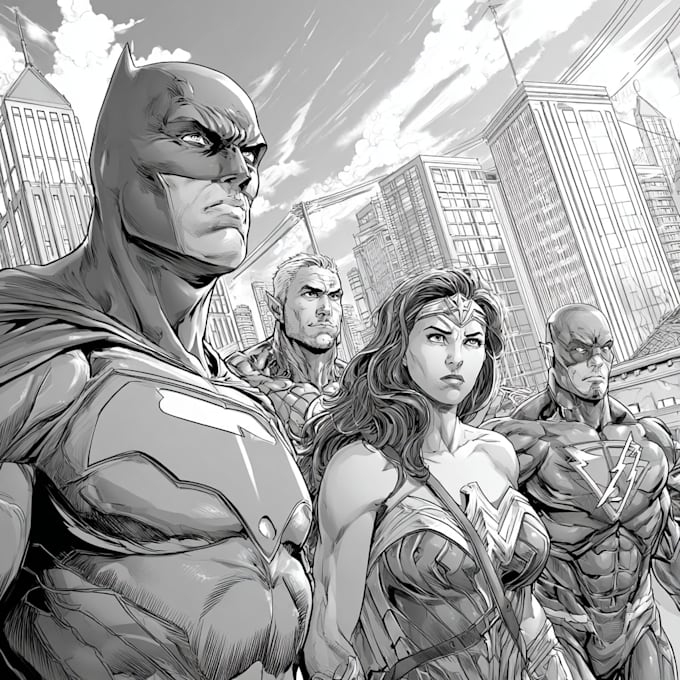 create  fantasy superhero action comic story illustrations