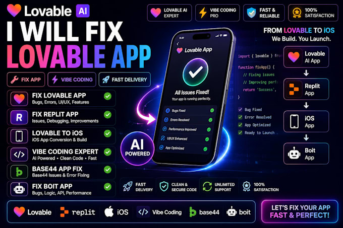 fix lovable app fix replit lovable to ios vibe coding base44 fix boit app