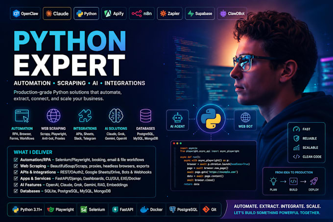 build n8n automation,web bot,web scraping,python ai automation,uipath,rpa,claude
