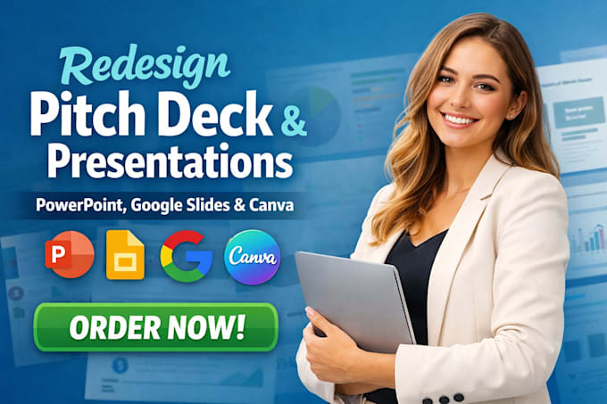design redesign powerpoint slides, google slides or canva presentation