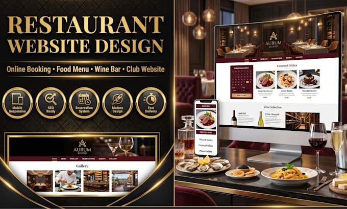 design restaurant website with online booking, food wine and club website